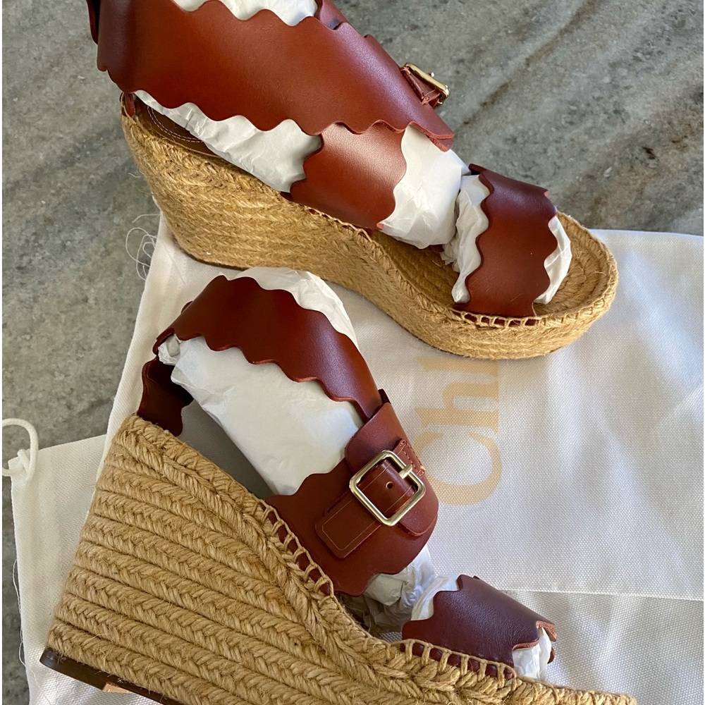 Chloe Brown Leather Scalloped Espadrilles